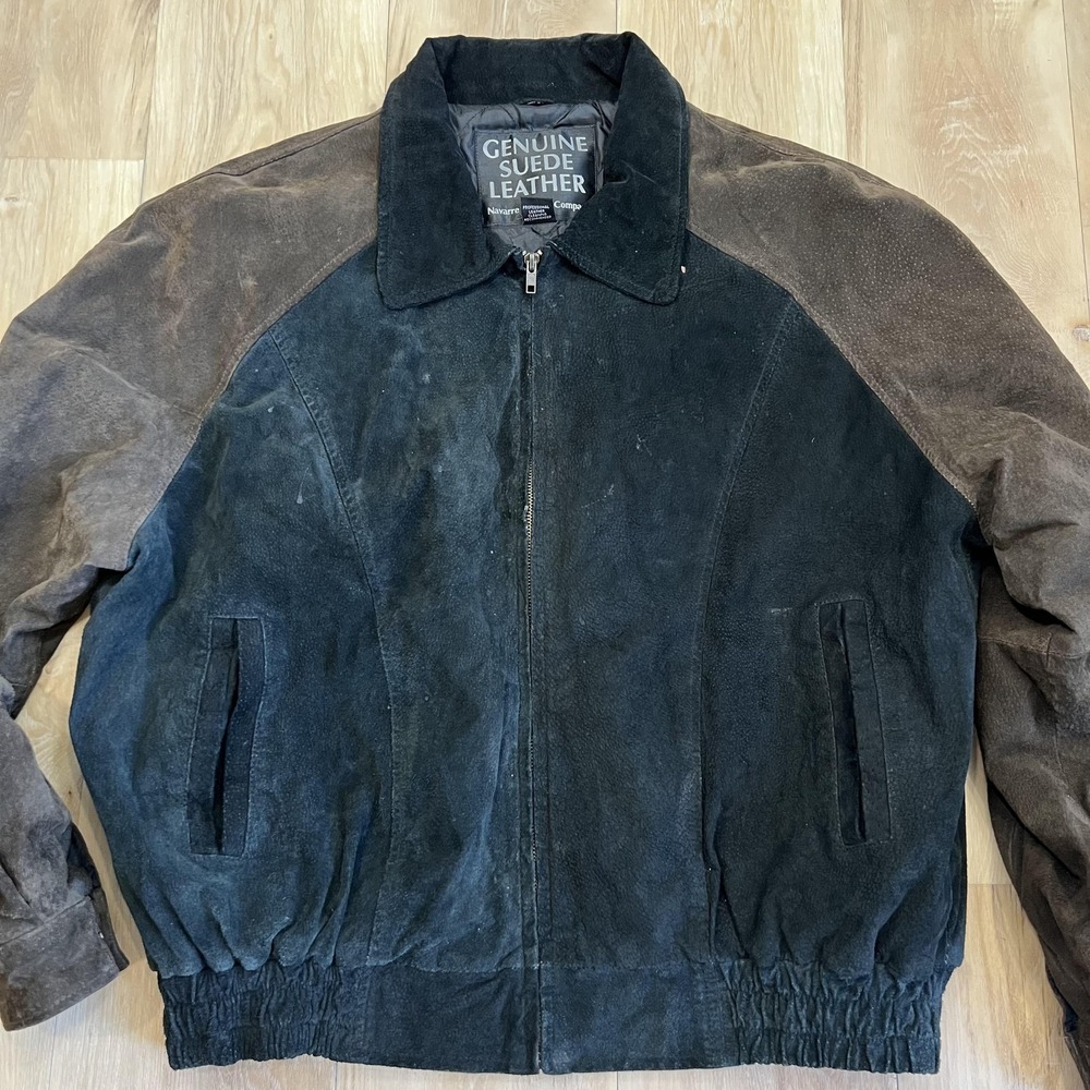 Navarre Leather Company Jacket Mens 2XL Black Suede Bomber Quilted Lined Coat‎
